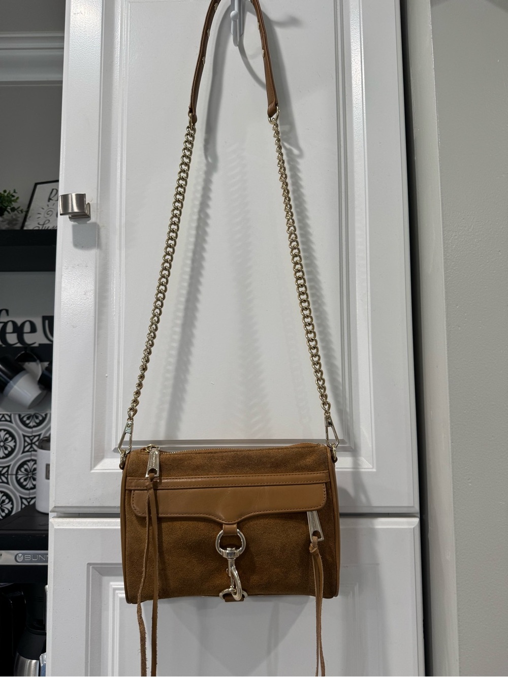 🤎Rebecca Minkoff Mini MAC Cognac Suede Leather Crossbody Bag Chain Strap - Picture 8 of 12
